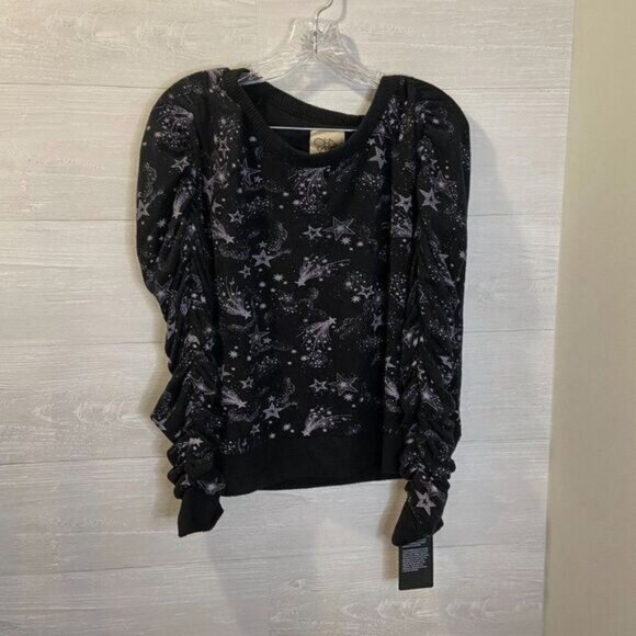 CHASER Crewneck Sweatshirt Shirred‎ Sleeve In Mystical Star Print Long Sleeve - Picture 4 of 8